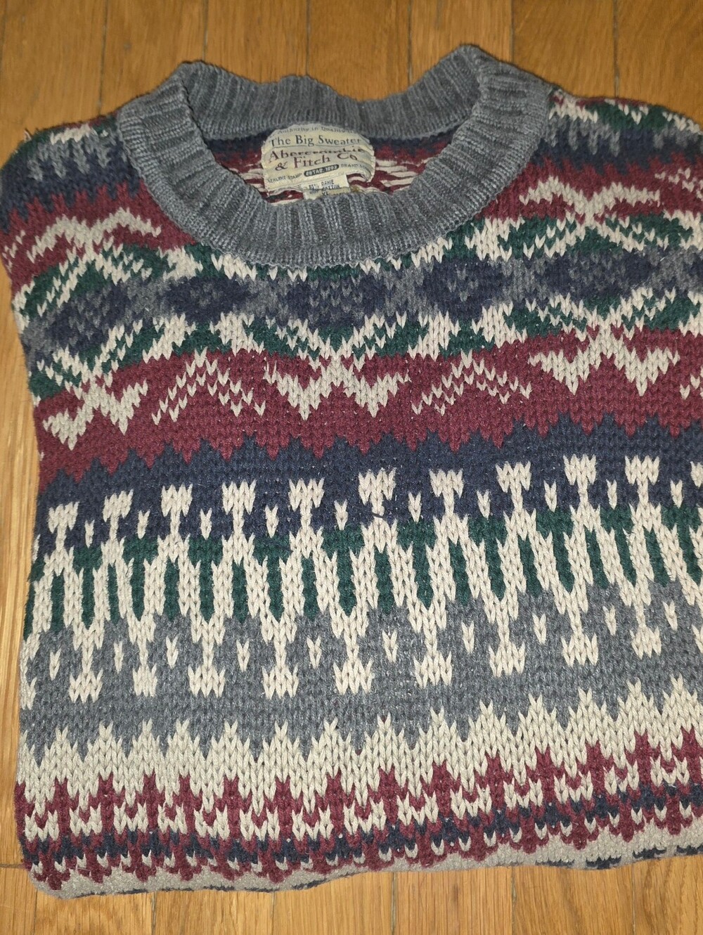 VINTAGE Y2K ABERCROMBIE & FITCH Men's Multicolor Fair Isle Crewneck Sweater XL - Picture 3 of 12